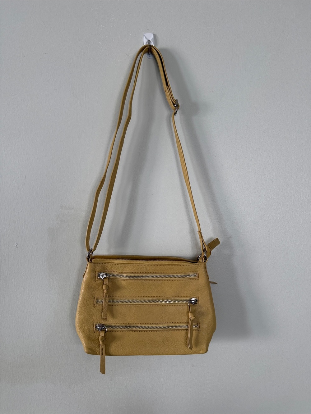 Yellow Triple-Zip Crossbody Bag with Adjustable Strap